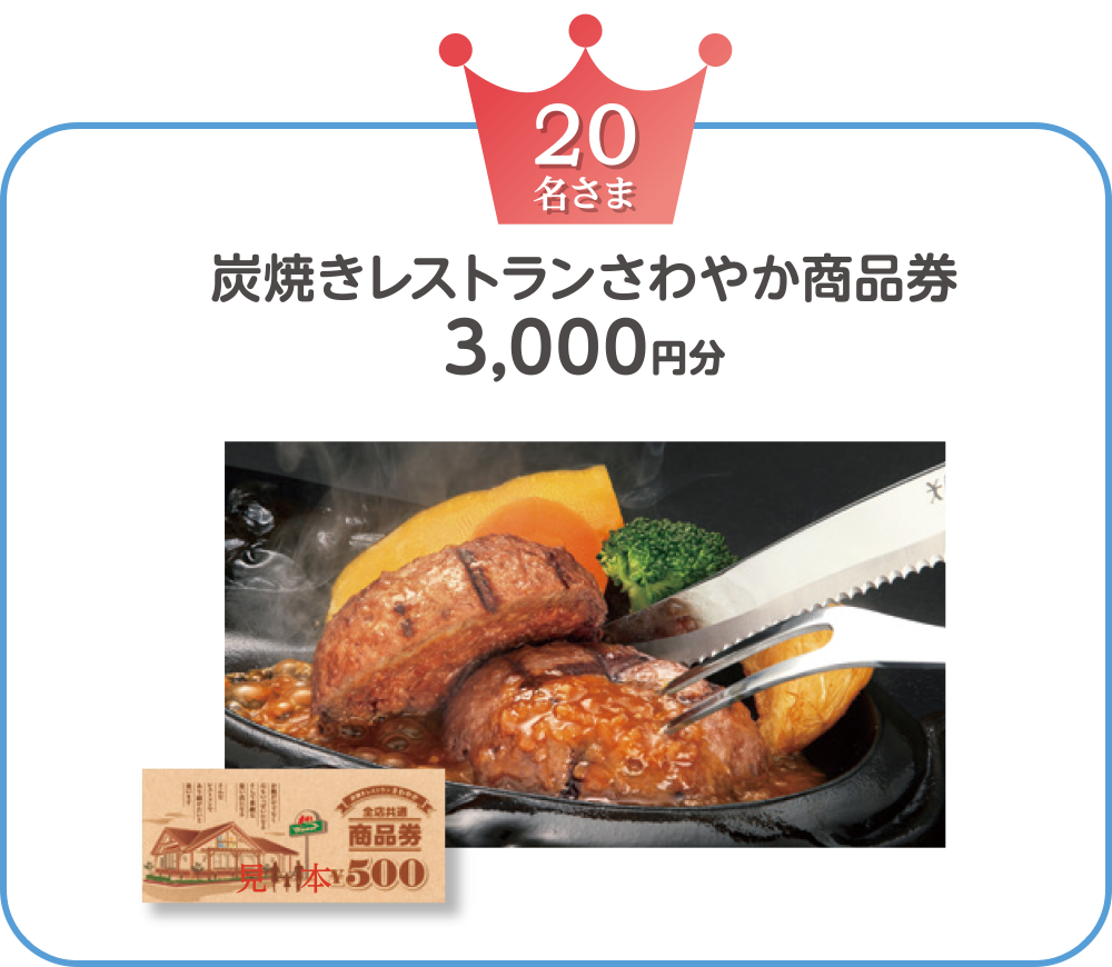 炭焼きレストランさわやか／商品券3,000円分　20名さま